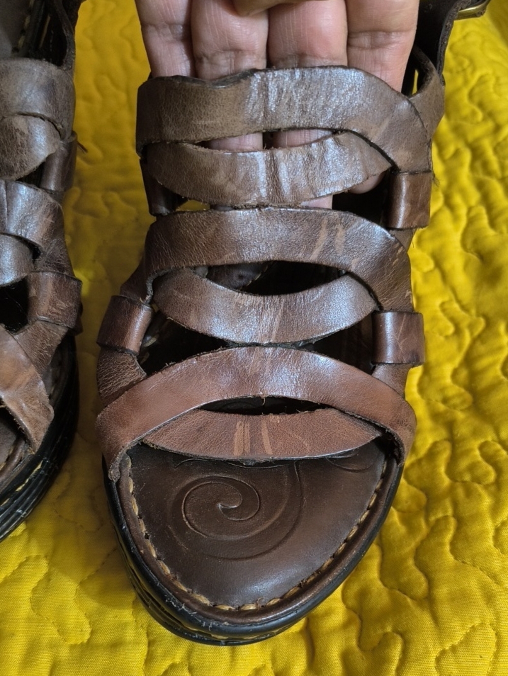 Born Brown Leather Slip-On Sandal with Contrast Stitching
